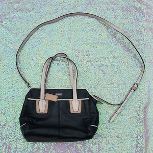 Coach Purse Black & Cream Crossbody Adjustable Strap Clean GREAT SHAPE!